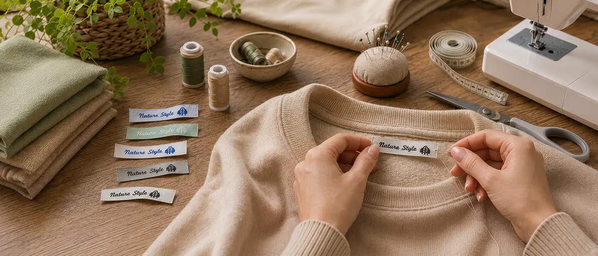 A woven cotton label makes a difference: it gives your creations a premium, natural brand look and turns your product into a cohesive whole. A woven cotton label makes a difference: it gives your creations a premium, natural brand look and turns your product into a cohesive whole.