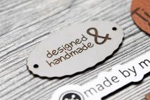 Light faux leather label with 'designed & handmade' text - Item no. 3003