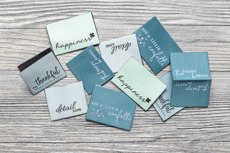 Designer set of woven labels 'happiness colored' by Unikati - Item number 9117