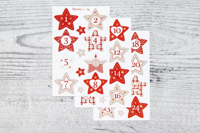Christmas number stickers 1 to 24 with star optics  (Item number 9204)