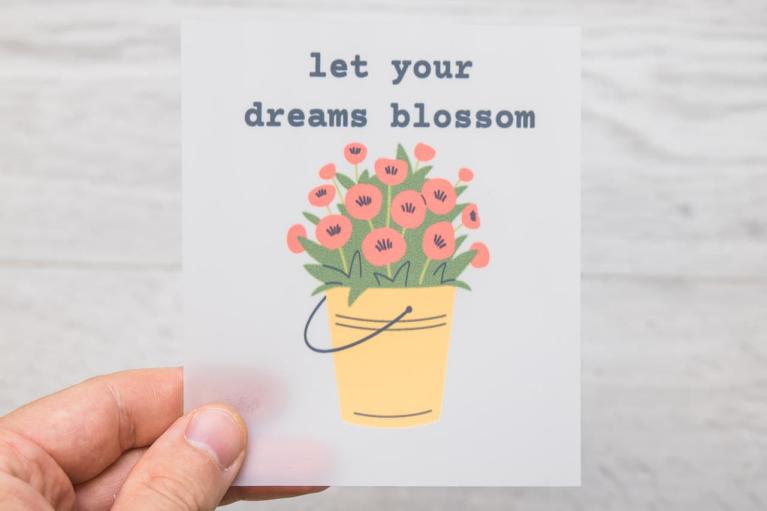 Designer iron-on \"let your dreams blossom\" by Unikati – Bag Design (Item no. 9415)