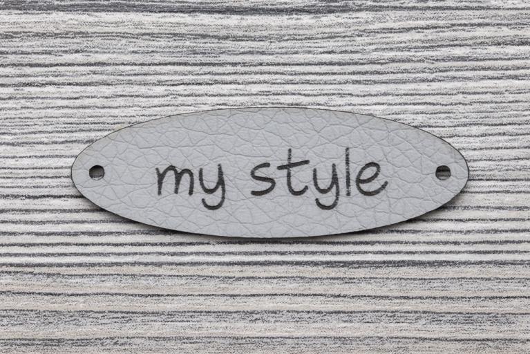 10 'my style' artificial leather labels, gray - Item number 8105