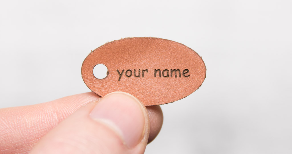 Hang label made of natural leather, color terracotta